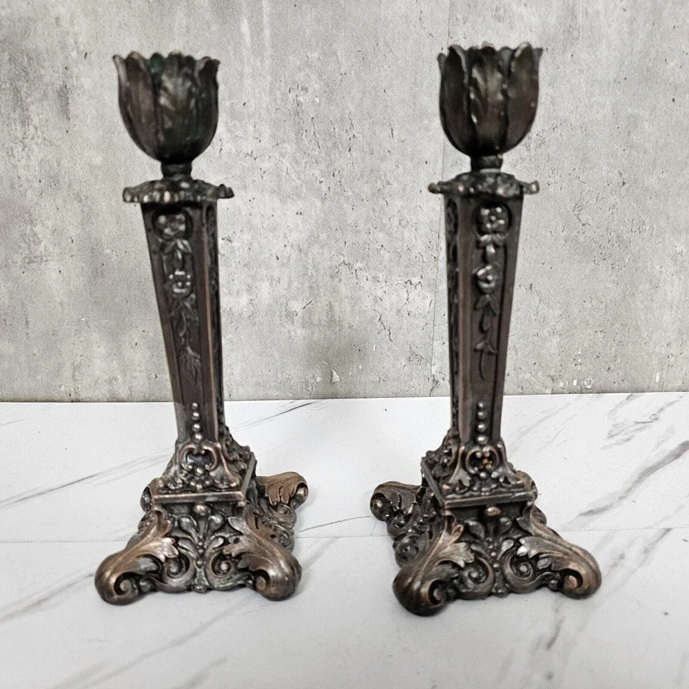 Antique K&O Kronheim Oldenbusch Candlesticks‎ Victorian EPNS Pair Victorian